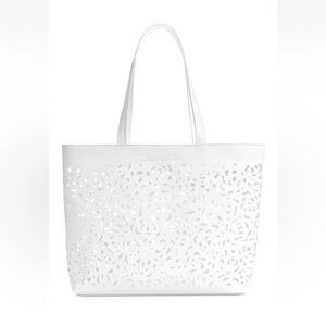 NWT Oscar de la Renta | Large White Tote‎ Bag Leaf Palm Frond Cutouts OS
